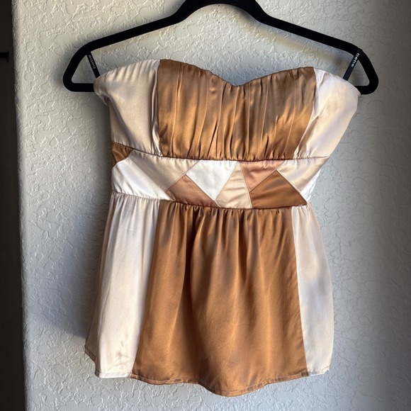 bebe Tops - Vintage Y2K Bebe M Silk Strapless Babydoll Tube Top Colorblock Patch Smocked Tie
